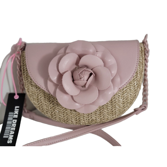 Women's Like Dreams Blush Pink Flower Straw/Wicker Crossbody/Shoulder Bag. - Picture 11 of 12
